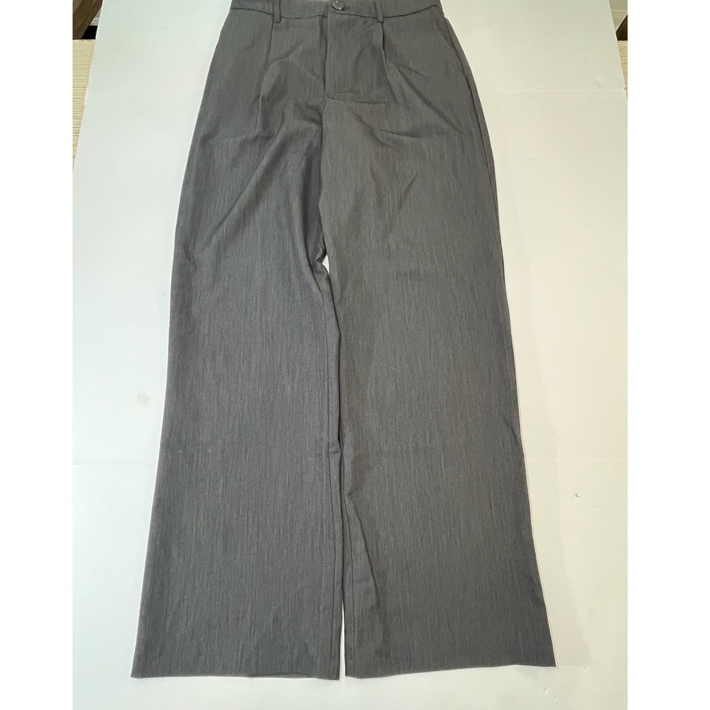 Stradivarius Wide Leg Trousers Womens 4 Grey Pleated High Rise Pants Academia